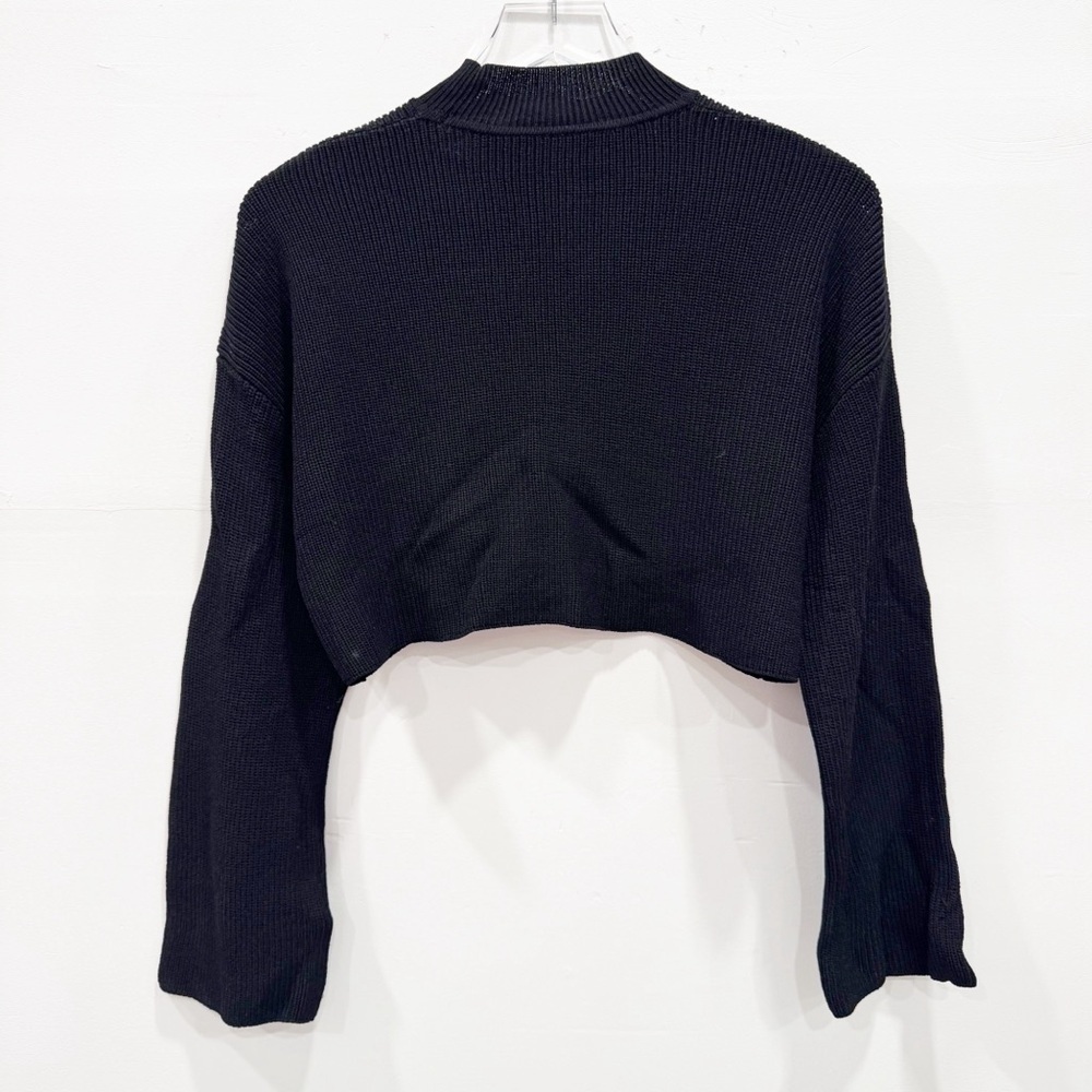 Aritzia Wilfred Black Knit Crop Sweater High Neck Wide Sleeve Size 1 - Picture 2 of 7